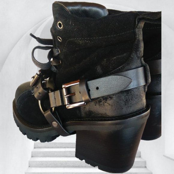 STEVEN by STEVE MADDEN 7 BLACK LEATHER BOOTS HARNESS STRAPS goth witch - Picture 11 of 16